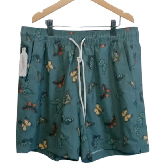 RSQ Swim Shorts Men's Green Butterfly Print Drawstring Pockets Size Medium - Picture 1 of 7